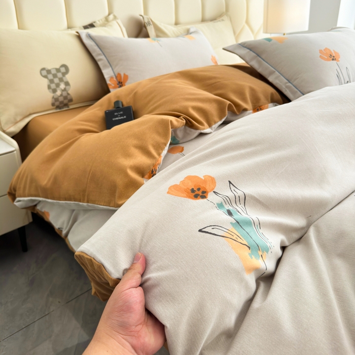 91家纺网 家纺一手货源 找家纺 U品汇 【A类母婴级】加厚全棉纯棉磨毛数码印花四件套生态磨毛100%棉（不是全棉不要钱）米娅灰