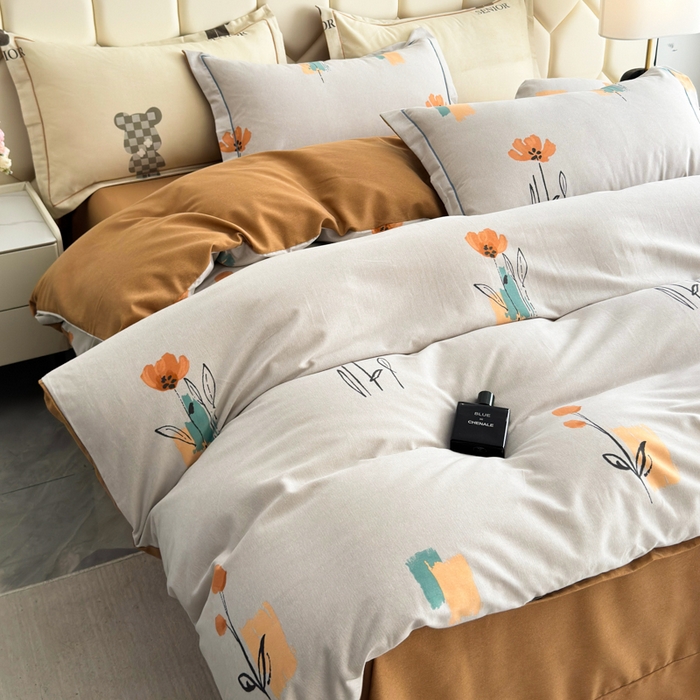 91家纺网 家纺一手货源 找家纺 U品汇 【A类母婴级】加厚全棉纯棉磨毛数码印花四件套生态磨毛100%棉（不是全棉不要钱）米娅灰