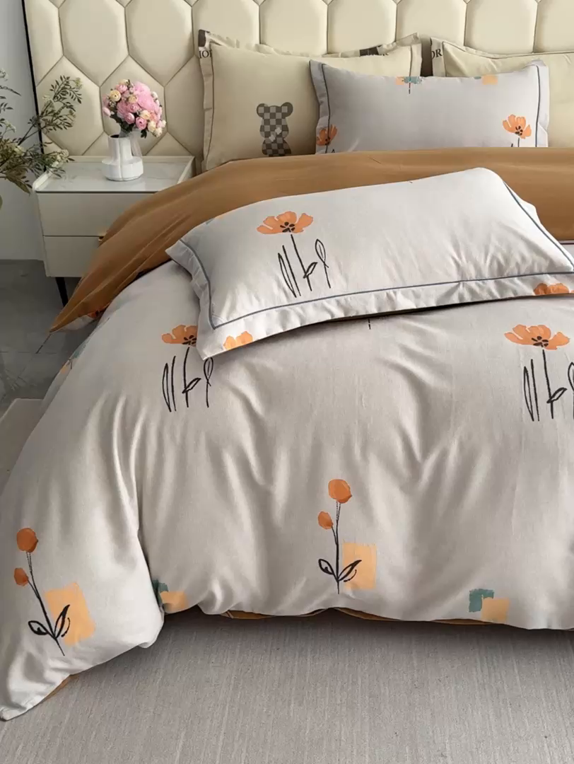 91家纺网 家纺一手货源 找家纺 U品汇 【A类母婴级】加厚全棉纯棉磨毛数码印花四件套生态磨毛100%棉（不是全棉不要钱）米娅灰