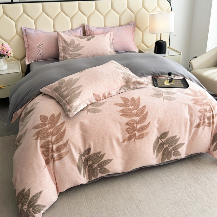 91家纺网 家纺一手货源 找家纺 U品汇 【A类母婴级】加厚全棉纯棉磨毛数码印花四件套生态磨毛100%棉（不是全棉不要钱）若烟豆沙