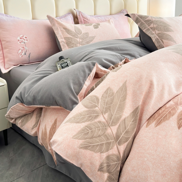 U品汇 【A类母婴级】加厚全棉纯棉磨毛数码印花四件套生态磨毛100%棉（不是全棉不要钱）若烟豆沙