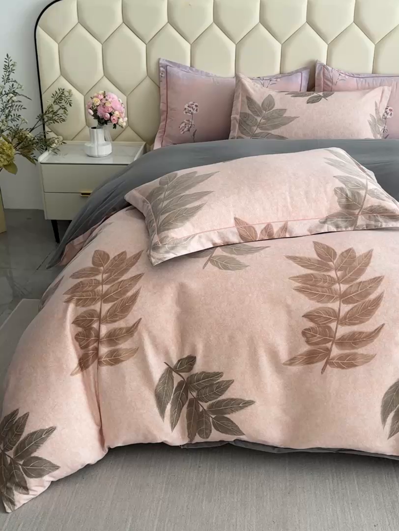 91家纺网 家纺一手货源 找家纺 U品汇 【A类母婴级】加厚全棉纯棉磨毛数码印花四件套生态磨毛100%棉（不是全棉不要钱）若烟豆沙