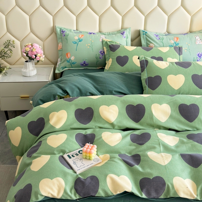 91家纺网 家纺一手货源 找家纺 U品汇 【A类母婴级】加厚全棉纯棉磨毛数码印花四件套生态磨毛100%棉（不是全棉不要钱）少女心-绿