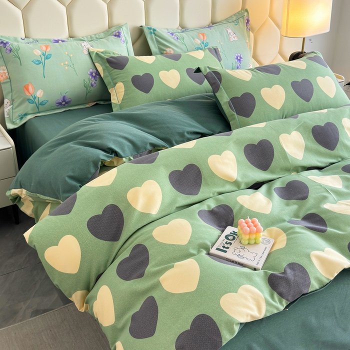 91家纺网 家纺一手货源 找家纺 U品汇 【A类母婴级】加厚全棉纯棉磨毛数码印花四件套生态磨毛100%棉（不是全棉不要钱）少女心-绿