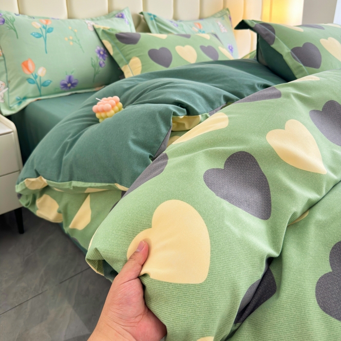 91家纺网 家纺一手货源 找家纺 U品汇 【A类母婴级】加厚全棉纯棉磨毛数码印花四件套生态磨毛100%棉（不是全棉不要钱）少女心-绿