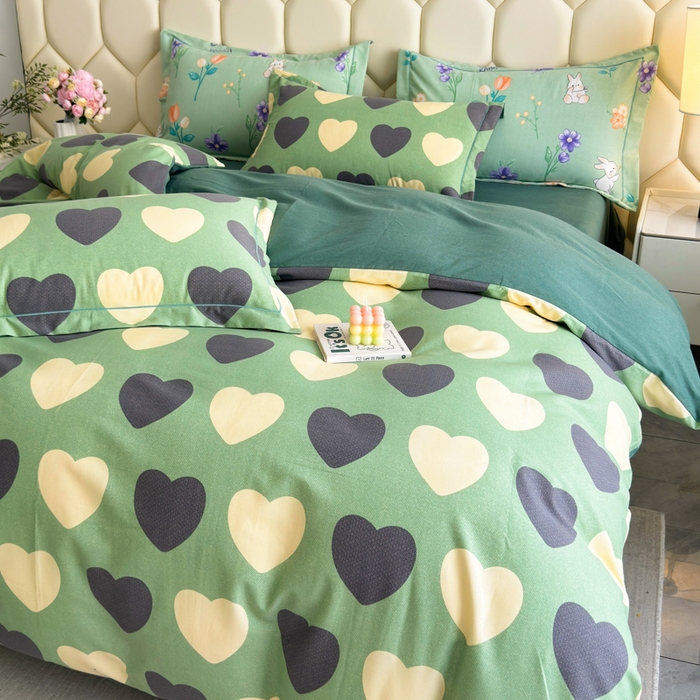 91家纺网 家纺一手货源 找家纺 U品汇 【A类母婴级】加厚全棉纯棉磨毛数码印花四件套生态磨毛100%棉（不是全棉不要钱）少女心-绿