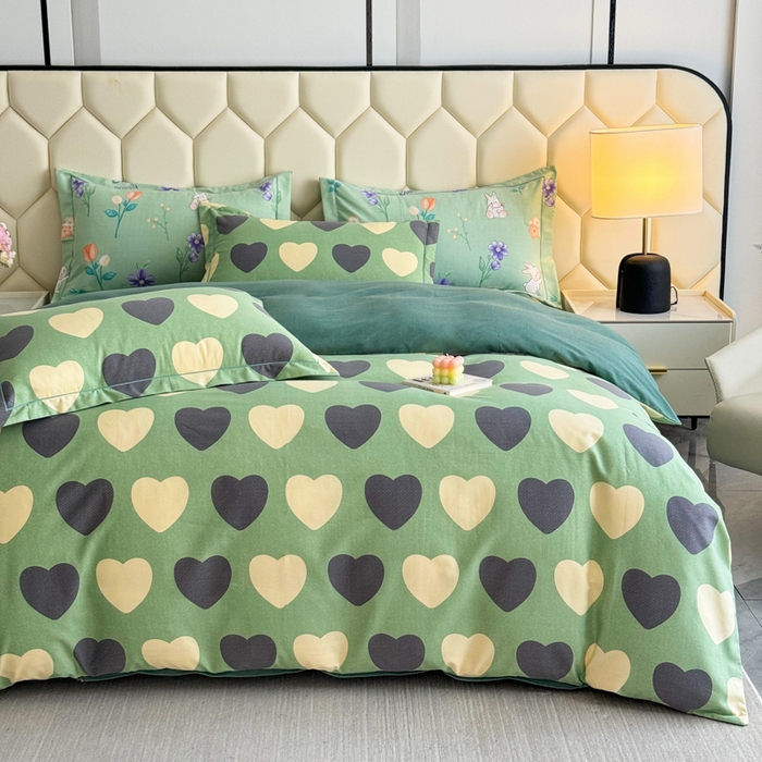 91家纺网 家纺一手货源 找家纺 U品汇 【A类母婴级】加厚全棉纯棉磨毛数码印花四件套生态磨毛100%棉（不是全棉不要钱）少女心-绿