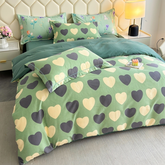 91家纺网 家纺一手货源 找家纺 U品汇 【A类母婴级】加厚全棉纯棉磨毛数码印花四件套生态磨毛100%棉（不是全棉不要钱）少女心-绿