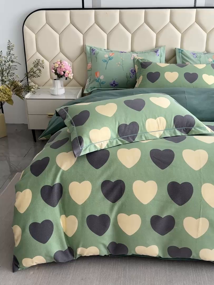 91家纺网 家纺一手货源 找家纺 U品汇 【A类母婴级】加厚全棉纯棉磨毛数码印花四件套生态磨毛100%棉（不是全棉不要钱）少女心-绿