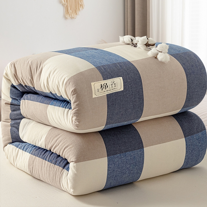 91家纺网 家纺一手货源 找家纺 悠米悠家 2025新款蓬松保暖可拆洗新疆棉花被子被芯 蓝大格