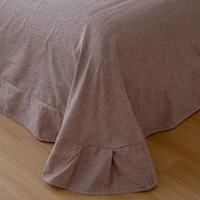 91家纺网 家纺一手货源 找家纺 芯贝儿 2025新款加厚原麻复古风亚麻皱皱双层纱水洗m花边四件套 简格--红