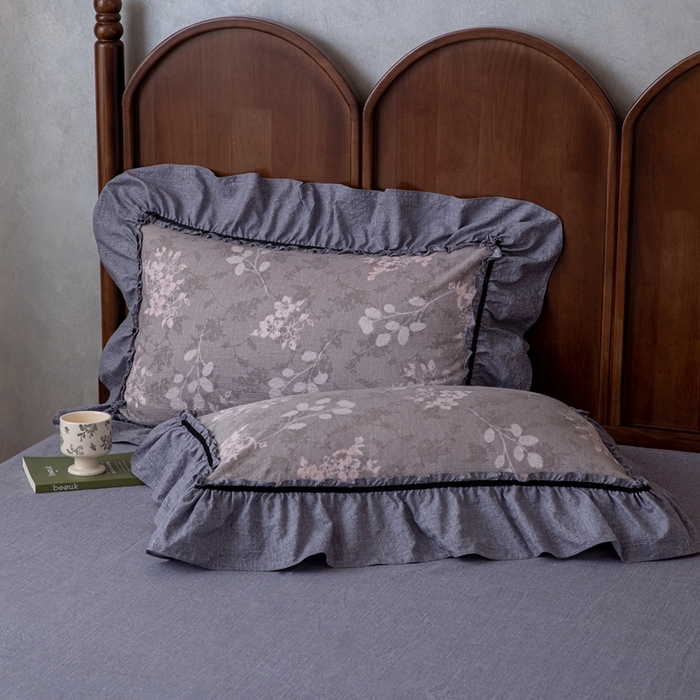 91家纺网 家纺一手货源 找家纺 芯贝儿 2025新款加厚原麻复古风亚麻皱皱双层纱水洗m花边四件套 曼妙花园