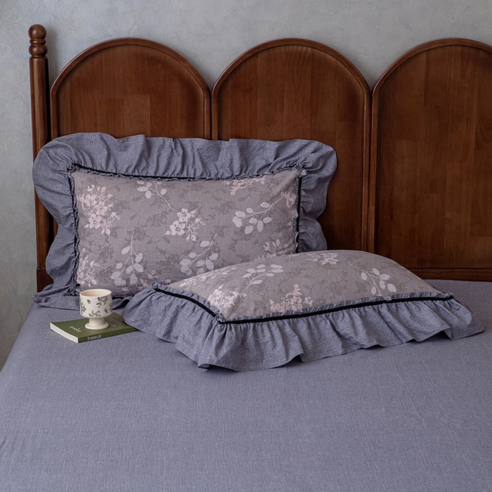 91家纺网 家纺一手货源 找家纺 芯贝儿 2025新款加厚原麻复古风亚麻皱皱双层纱水洗m花边四件套 曼妙花园