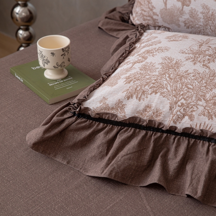 91家纺网 家纺一手货源 找家纺 芯贝儿 2025新款加厚原麻复古风亚麻皱皱双层纱水洗m花边四件套 墨尔本