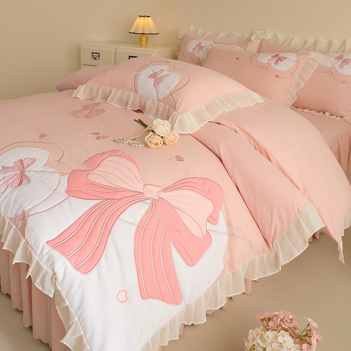 91家纺网 家纺一手货源 找家纺 （总）慕语家纺 2025新款工艺款法式花边亲肤贴布绣浪漫告白磨毛四件套（专版花型）