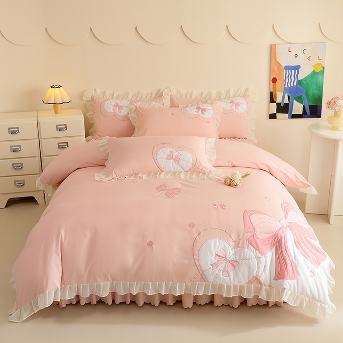 91家纺网 家纺一手货源 找家纺 （总）慕语家纺 2025新款工艺款法式花边亲肤贴布绣浪漫告白磨毛四件套（专版花型）