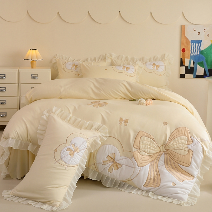 91家纺网 家纺一手货源 找家纺 （总）慕语家纺 2025新款工艺款法式花边亲肤贴布绣浪漫告白磨毛四件套（专版花型）