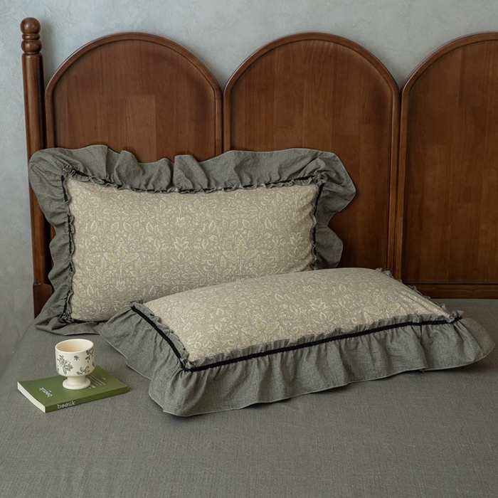 91家纺网 家纺一手货源 找家纺 芯贝儿 2025新款加厚原麻复古风亚麻皱皱双层纱水洗m花边四件套 水木年华