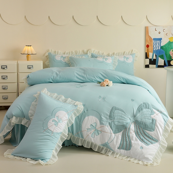 91家纺网 家纺一手货源 找家纺 （总）慕语家纺 2025新款工艺款法式花边亲肤贴布绣浪漫告白磨毛四件套（专版花型）