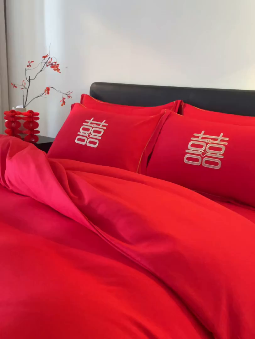 91家纺网 家纺一手货源 找家纺 （总）丰淘家纺 2025新款新中式婚庆磨毛刺绣四件套