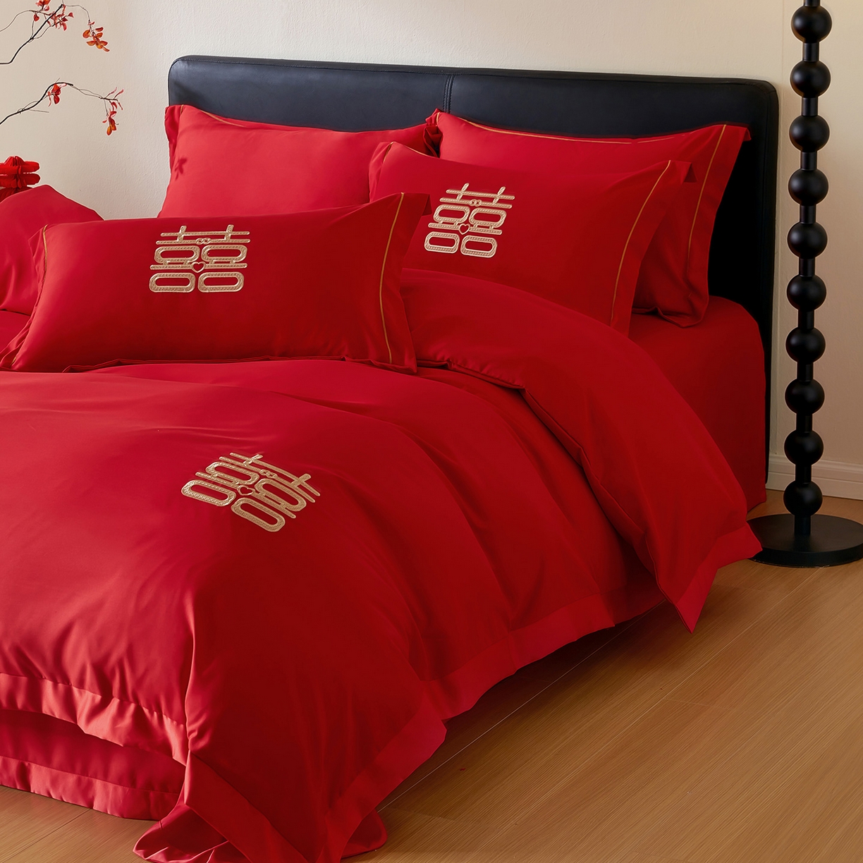 91家纺网 家纺一手货源 找家纺 （总）丰淘家纺 2025新款新中式婚庆磨毛刺绣四件套