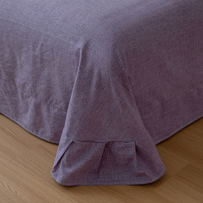 91家纺网 家纺一手货源 找家纺 芯贝儿 2025新款加厚原麻复古风亚麻皱皱双层纱水洗m花边四件套 紫嫣