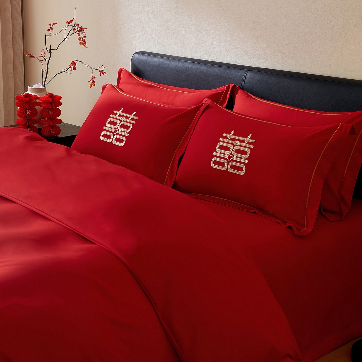 91家纺网 家纺一手货源 找家纺 丰淘家纺 2025新款新中式婚庆磨毛刺绣四件套 大富大贵