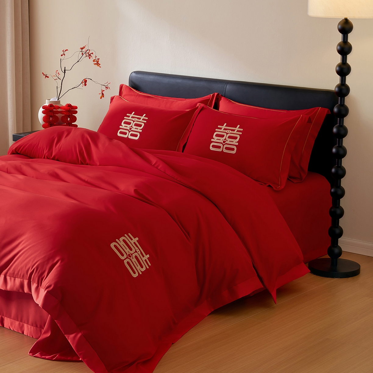 91家纺网 家纺一手货源 找家纺 丰淘家纺 2025新款新中式婚庆磨毛刺绣四件套 大富大贵