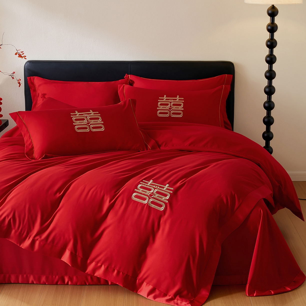 91家纺网 家纺一手货源 找家纺 丰淘家纺 2025新款新中式婚庆磨毛刺绣四件套 大富大贵