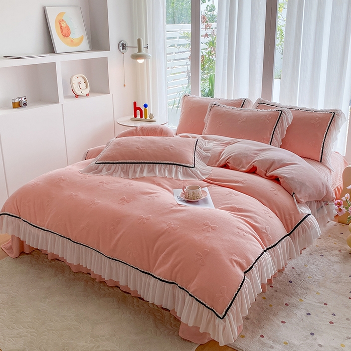 91家纺网 家纺一手货源 找家纺 （总）恋尚羽家纺 2025新款韩版全消光烂花牛奶绒床盖四件套