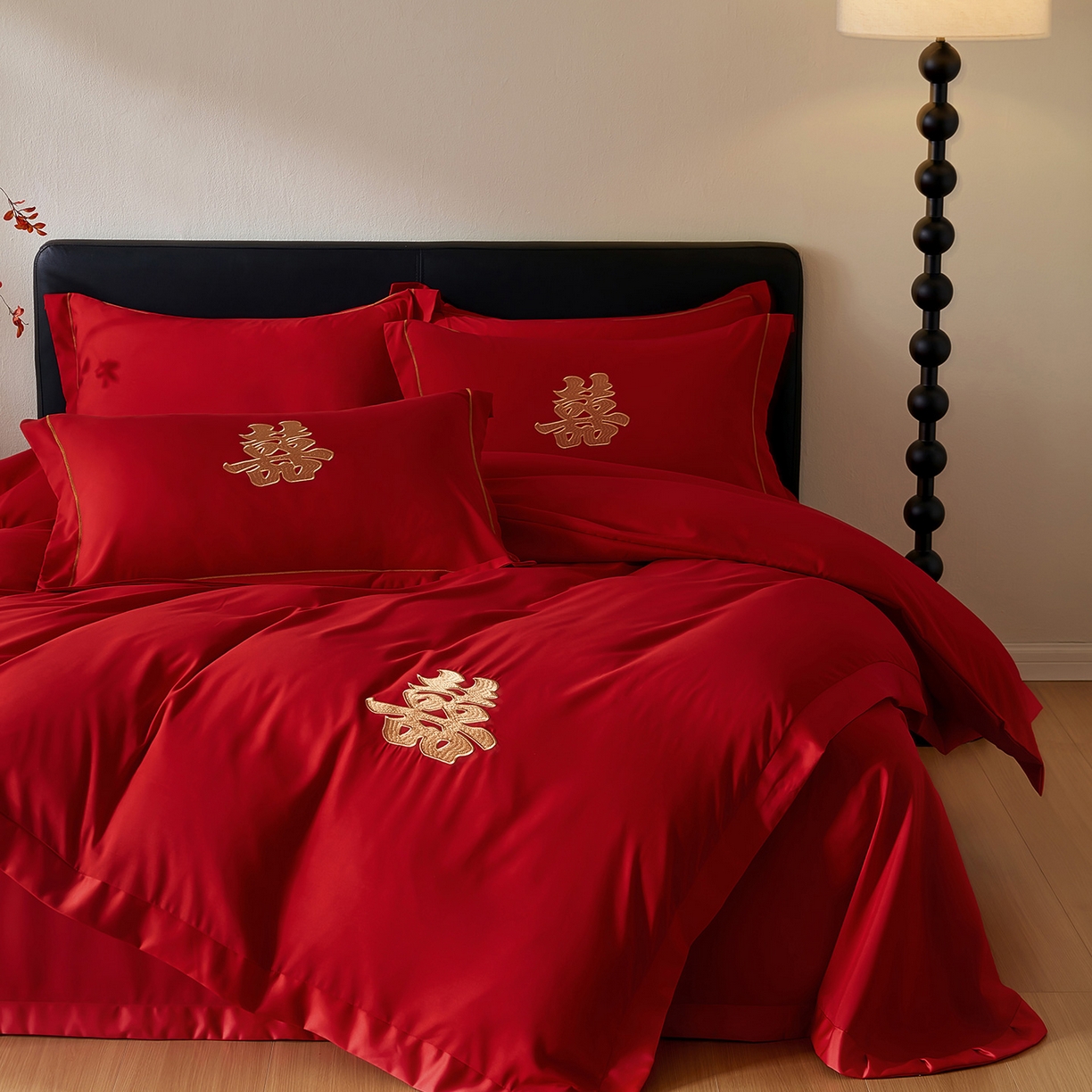 丰淘家纺 2025新款新中式婚庆磨毛刺绣四件套 家有喜事