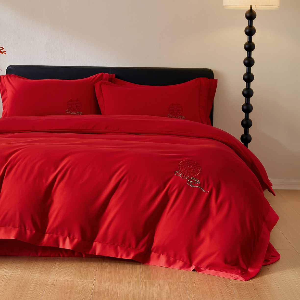 丰淘家纺 2025新款新中式婚庆磨毛刺绣四件套 七彩祥云