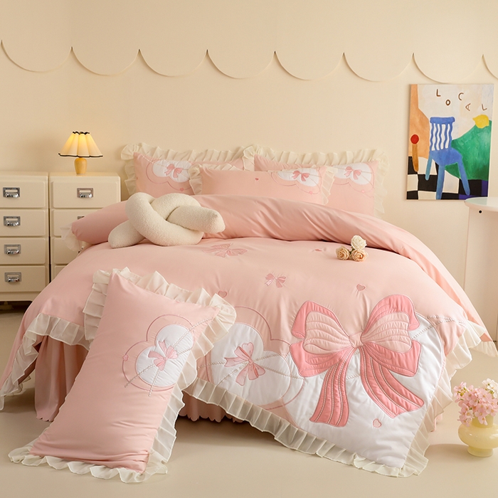 慕语家纺 2025新款磨毛亲肤贴布绣浪漫告白四件套（专版花型） 浪漫告白-粉