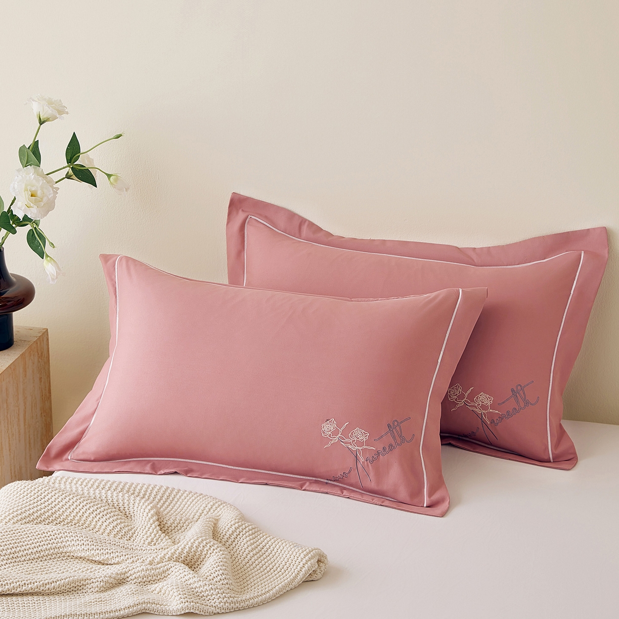 （总）丰淘家纺 2025新款60水洗棉精美刺绣枕套-牡丹花开