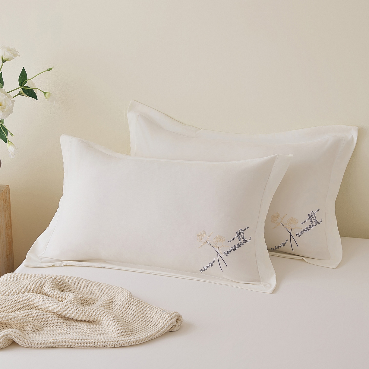 丰淘家纺 2025新款60水洗棉精美刺绣枕套-牡丹花开 牡丹花开-白色