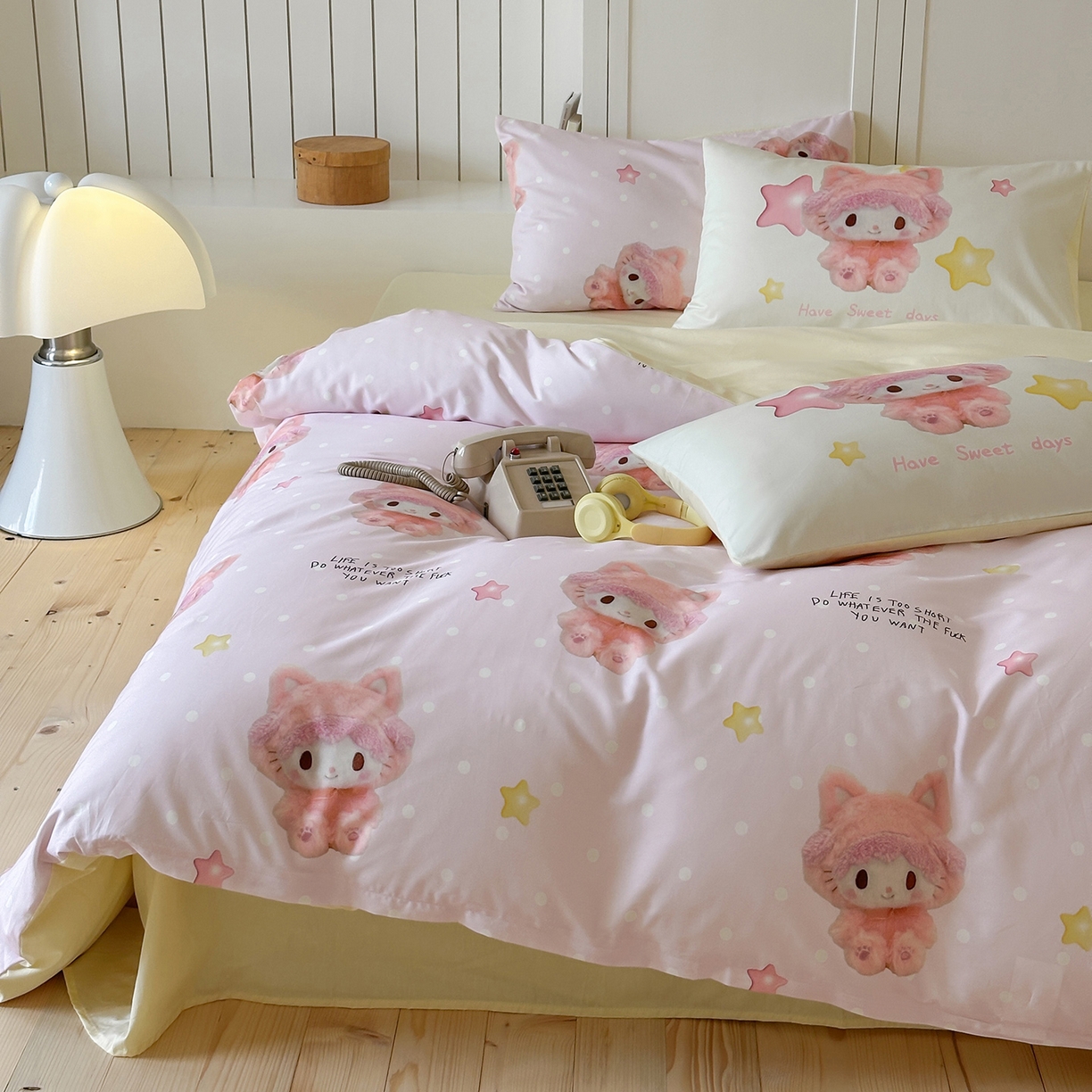 91家纺网 家纺一手货源 找家纺 （总）桃子家居 2025新款纯棉数码印花5D卡通混搭可爱少女纯棉系列四件套