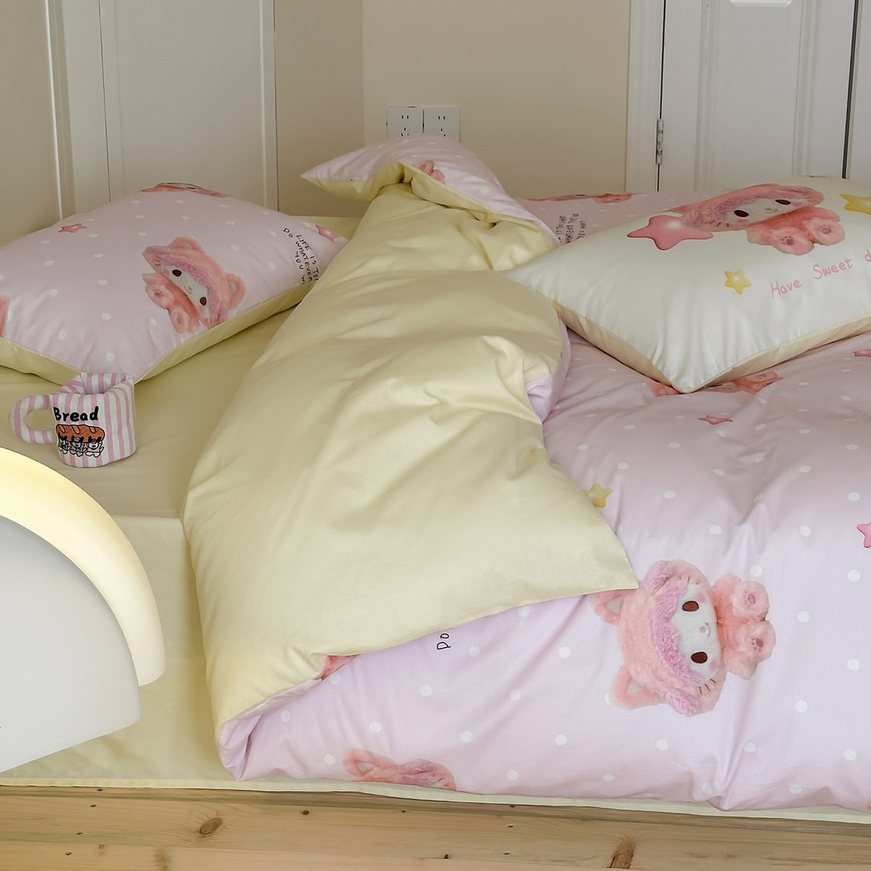 91家纺网 家纺一手货源 找家纺 （总）桃子家居 2025新款纯棉数码印花5D卡通混搭可爱少女纯棉系列四件套