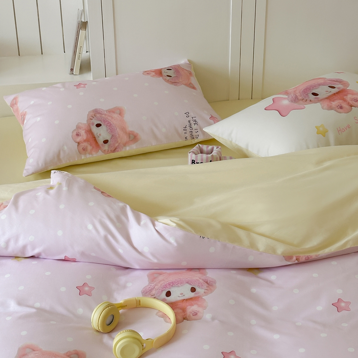 91家纺网 家纺一手货源 找家纺 （总）桃子家居 2025新款纯棉数码印花5D卡通混搭可爱少女纯棉系列四件套