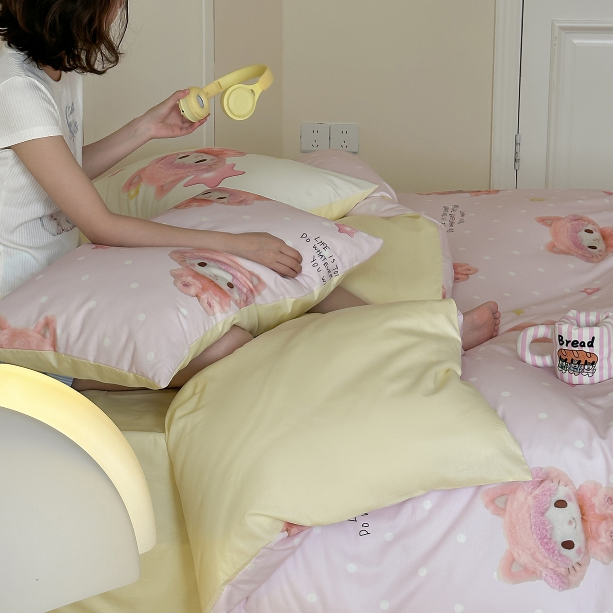 91家纺网 家纺一手货源 找家纺 （总）桃子家居 2025新款纯棉数码印花5D卡通混搭可爱少女纯棉系列四件套