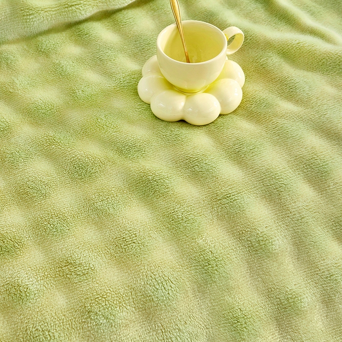 91家纺网 家纺一手货源 找家纺 悦织湾家纺 2025新款炫彩仿兔毛绒泡泡绒牛奶绒法兰绒毛毯休闲毯沙发盖毯跨境外贸出口专供 炫彩果绿