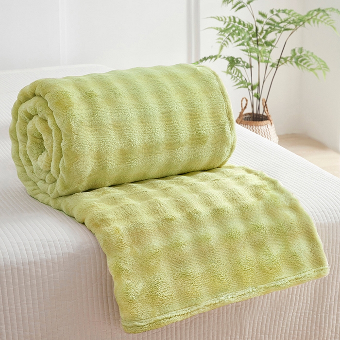 悦织湾家纺 2025新款炫彩仿兔毛绒泡泡绒牛奶绒法兰绒毛毯休闲毯沙发盖毯跨境外贸出口专供 炫彩果绿