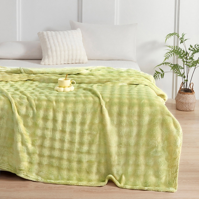 91家纺网 家纺一手货源 找家纺 悦织湾家纺 2025新款炫彩仿兔毛绒泡泡绒牛奶绒法兰绒毛毯休闲毯沙发盖毯跨境外贸出口专供 炫彩果绿