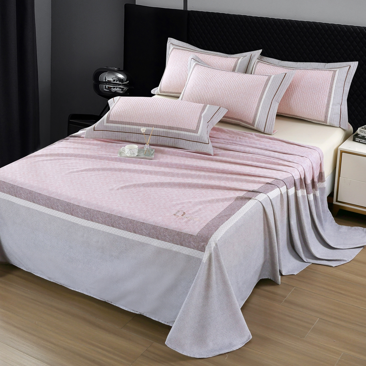 91家纺网 家纺一手货源 找家纺 OL家纺 2025新款亲肤全棉磨毛单品系列四件套 曼蒂-粉