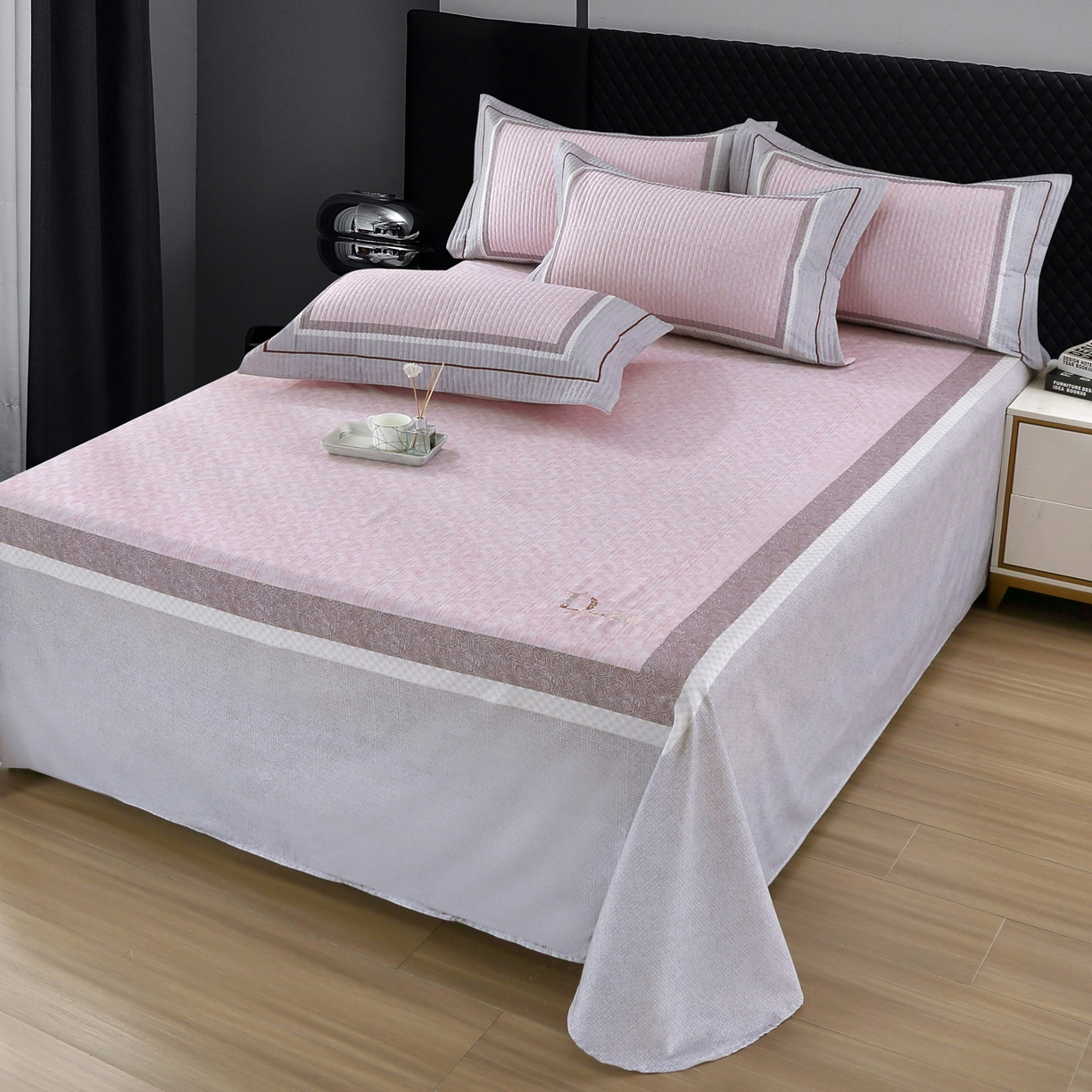 91家纺网 家纺一手货源 找家纺 OL家纺 2025新款亲肤全棉磨毛单品系列四件套 曼蒂-粉