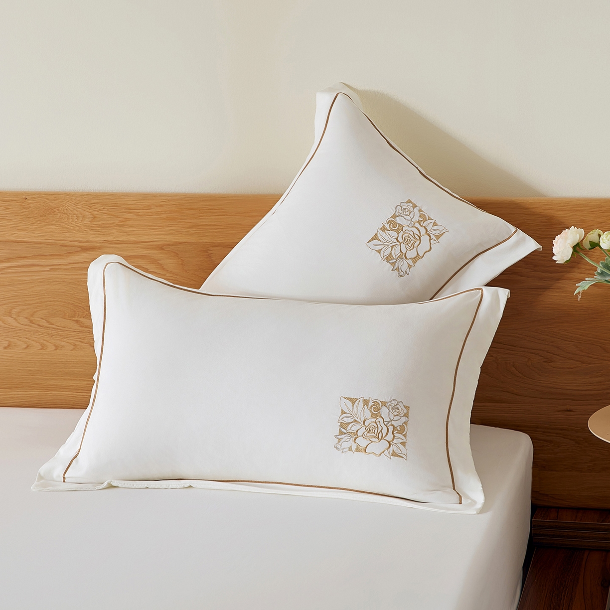 丰淘家纺 2025新款60水洗棉精美刺绣枕套-国色天香 国色天香-白色