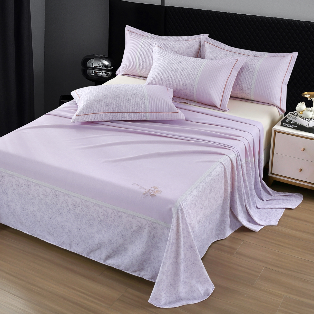 91家纺网 家纺一手货源 找家纺 OL家纺 2025新款亲肤全棉磨毛单品系列四件套 莫妮-粉