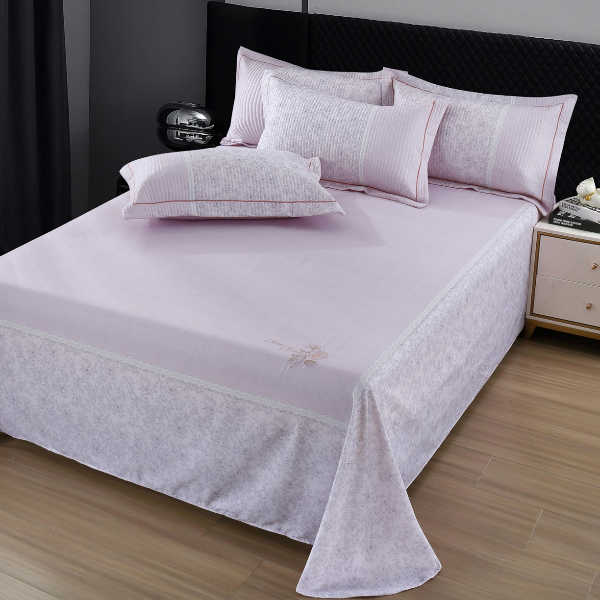 91家纺网 家纺一手货源 找家纺 OL家纺 2025新款亲肤全棉磨毛单品系列四件套 莫妮-粉