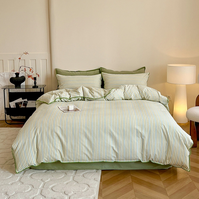 91家纺网 家纺一手货源 找家纺 忆生活 2025秋冬全棉加厚磨毛贝壳边四件套夏末-绿