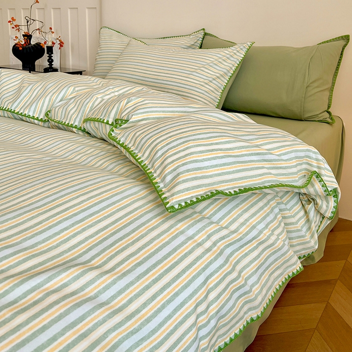 91家纺网 家纺一手货源 找家纺 忆生活 2025秋冬全棉加厚磨毛贝壳边四件套夏末-绿