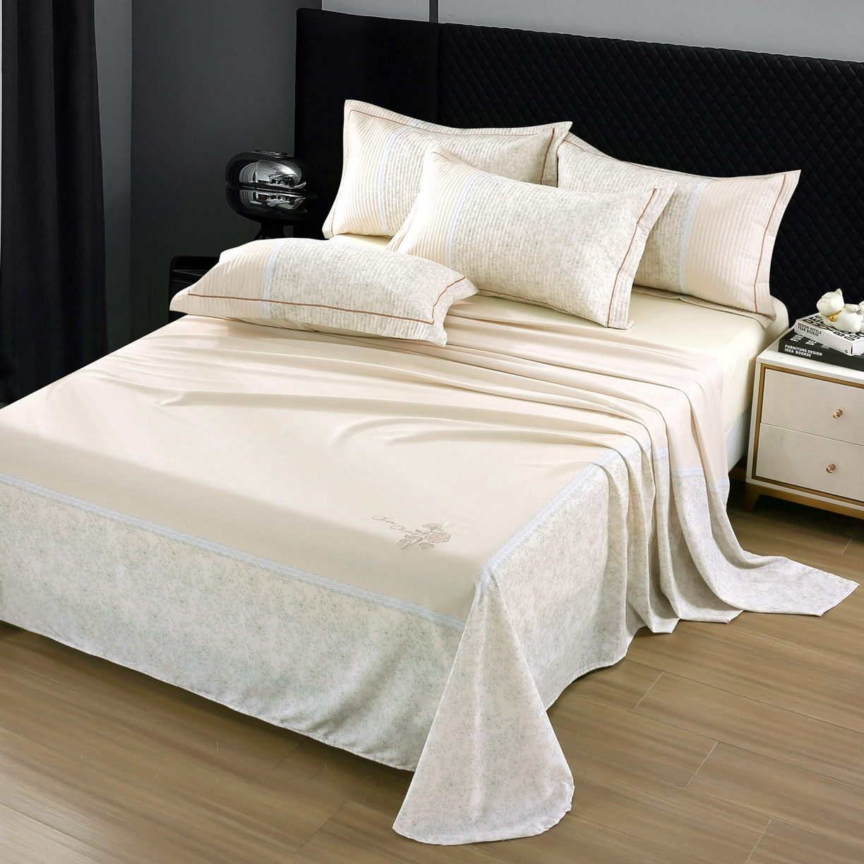 91家纺网 家纺一手货源 找家纺 OL家纺 2025新款亲肤全棉磨毛单品系列四件套 莫妮-黄